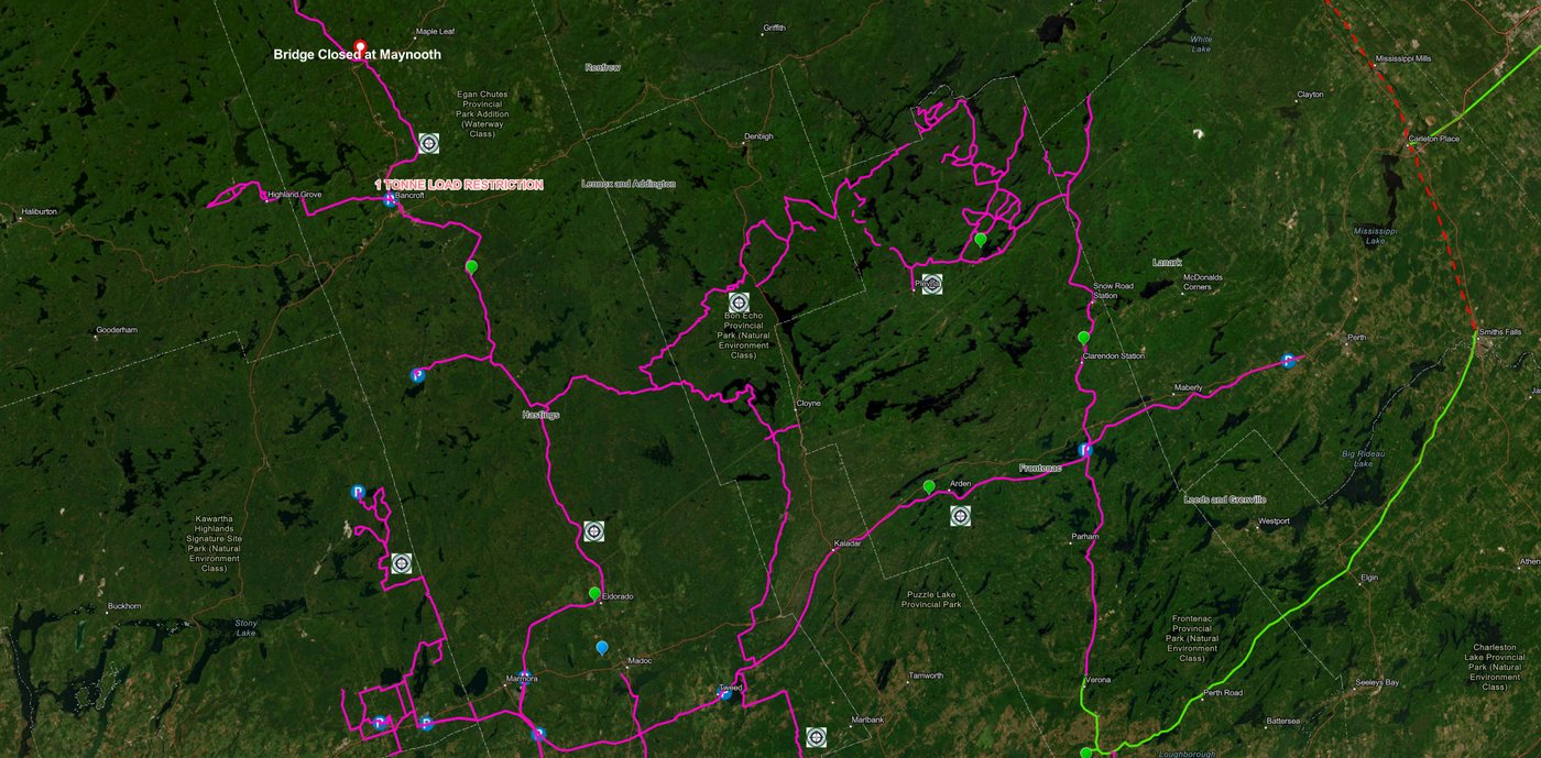 Regional ATV and snowmobile trail map from Bancroft through Hastings and Detlor
